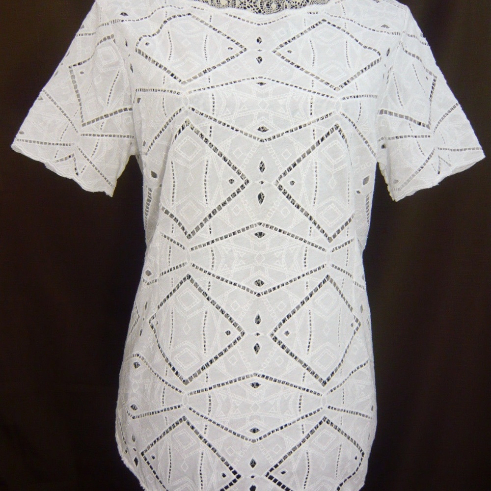 J. CREW GEOMETRIC EYELET COTTON TOP WHITE M